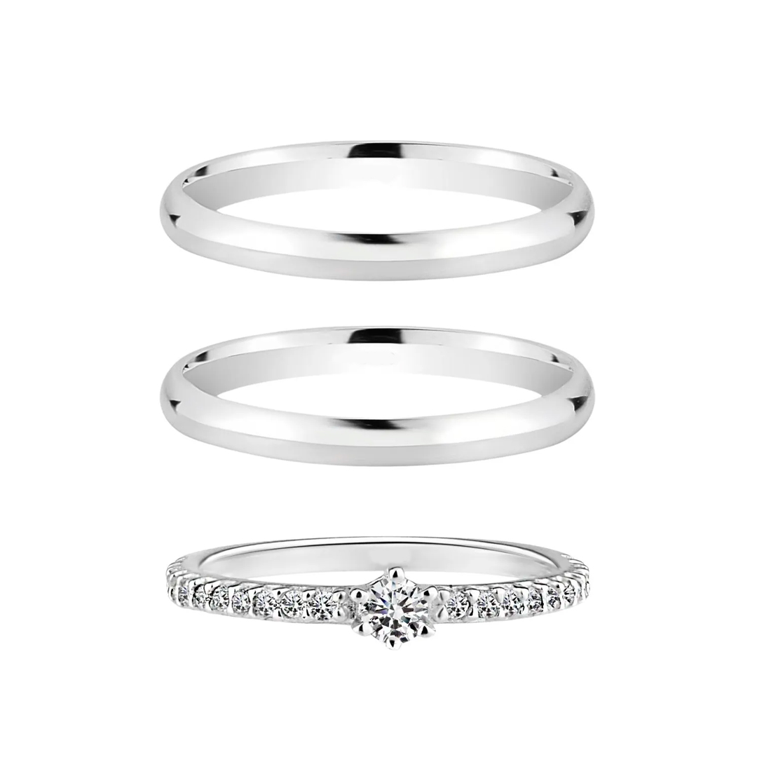 Alianças de Namoro Prata 925 2mm Tradicional + Anel Solitário Luxo