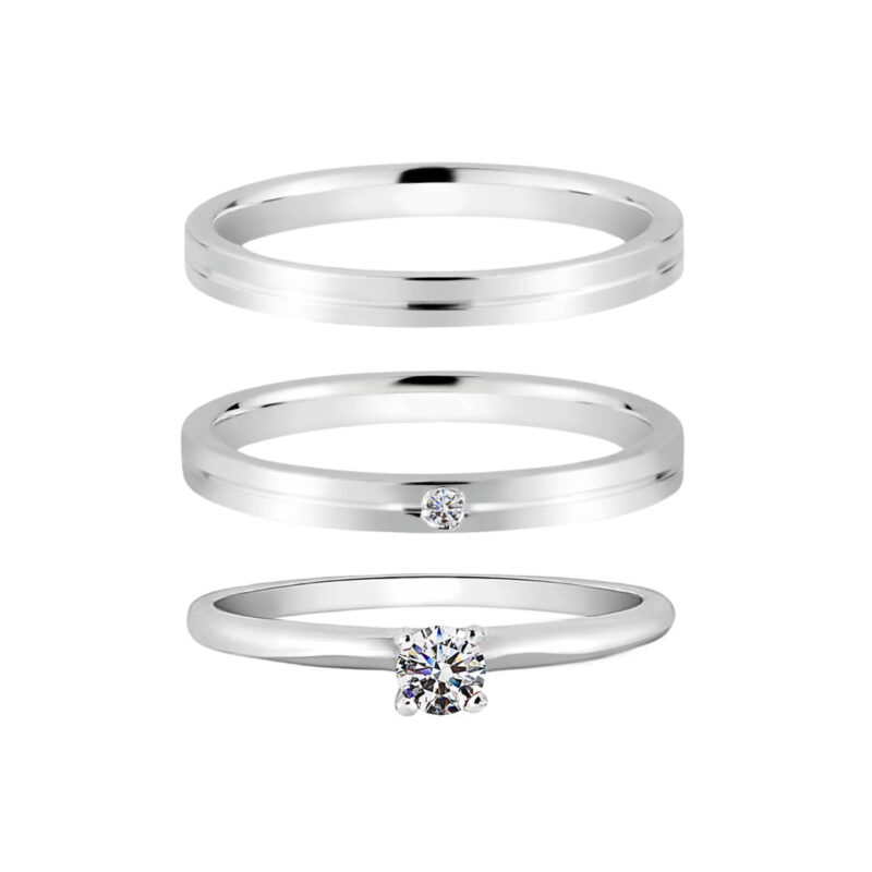Alianças de Namoro Prata 925 2mm Cane + Anel Solitário