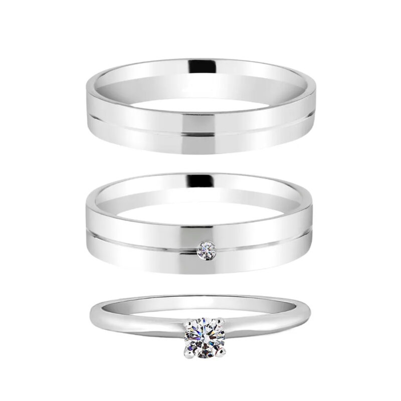 Alianças de Namoro Prata 925 4mm Cane + Anel Solitário