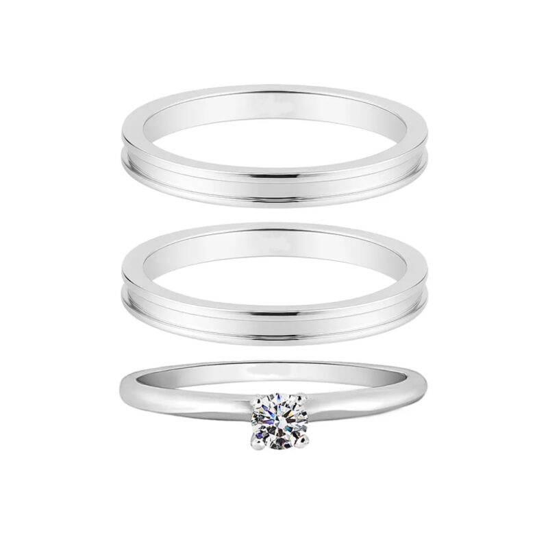 Alianças de Namoro Prata 925 2mm Cani +  Anel Solitário