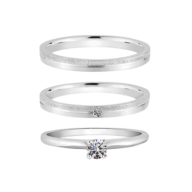 Alianças de Namoro Prata 925 2,5mm Lat Fosco + Anel Solitário