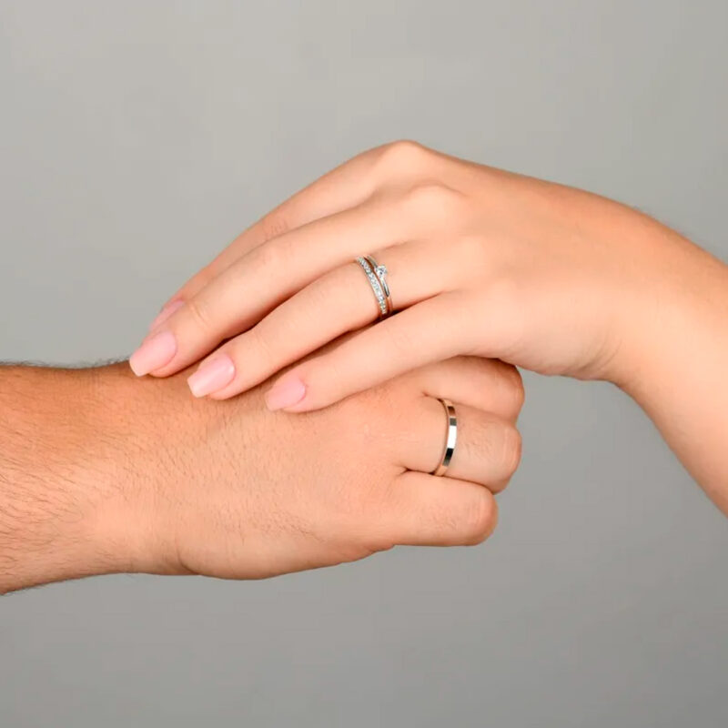 Alianças de Namoro Prata 925 2mm + Anel Solitário