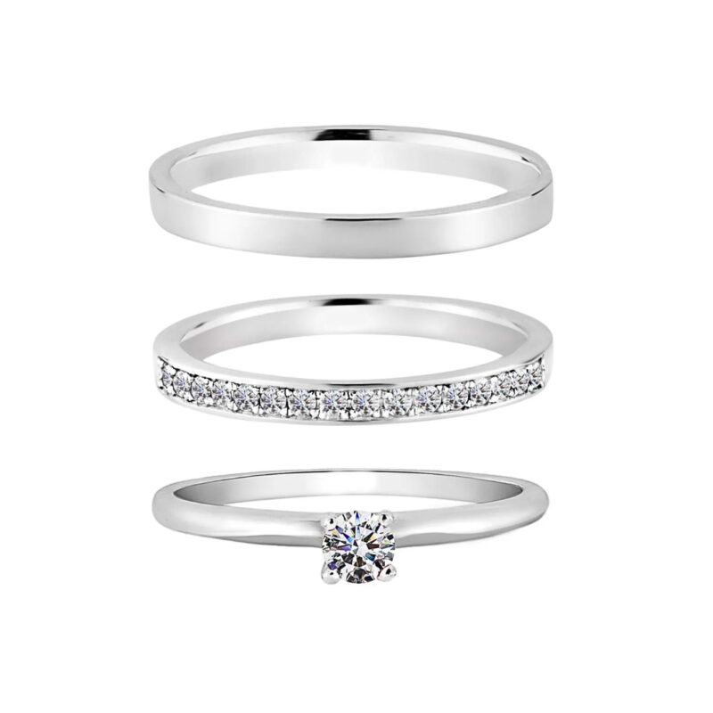Alianças de Namoro Prata 925 2mm + Anel Solitário
