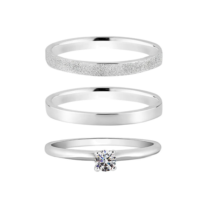 Alianças de Namoro Prata 925 2mm Fosco Cent + Anel Solitário
