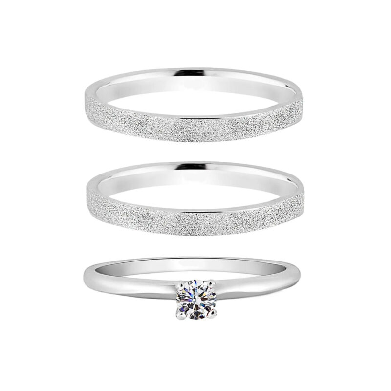 Alianças de Namoro Prata 925 2mm Fosco + Anel Solitário