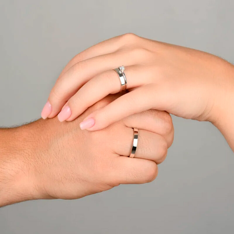 Alianças de Namoro Prata 925 3mm + Anel Solitário