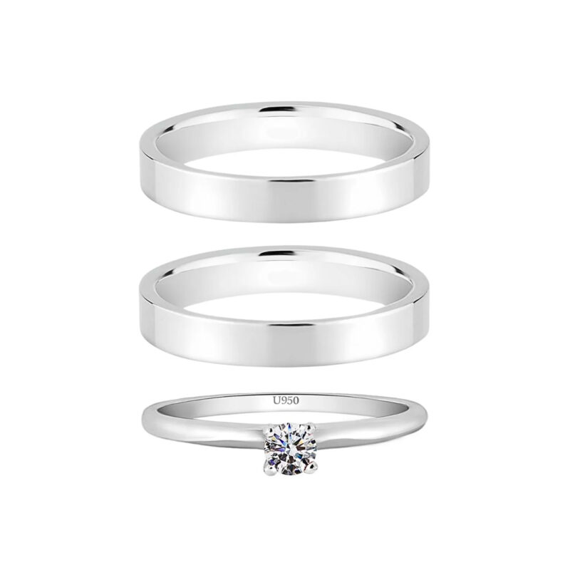 Alianças de Namoro Prata 925 3mm + Anel Solitário