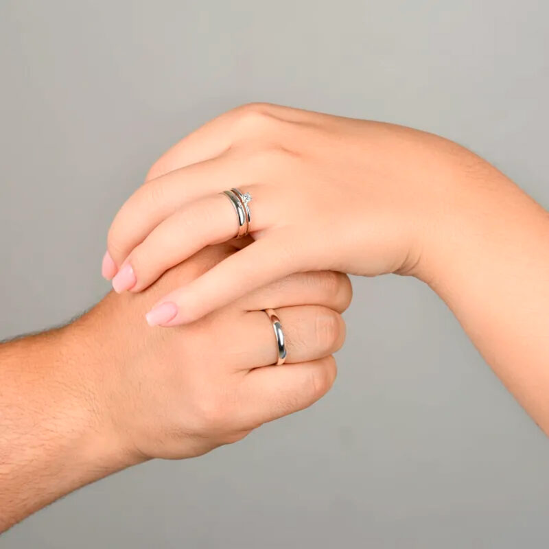 Alianças de Namoro Prata 925 Tradicionais 3mm + Anel Solitário