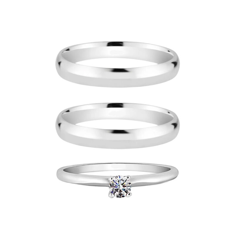 Alianças de Namoro Prata 925 Tradicionais 3mm + Anel Solitário