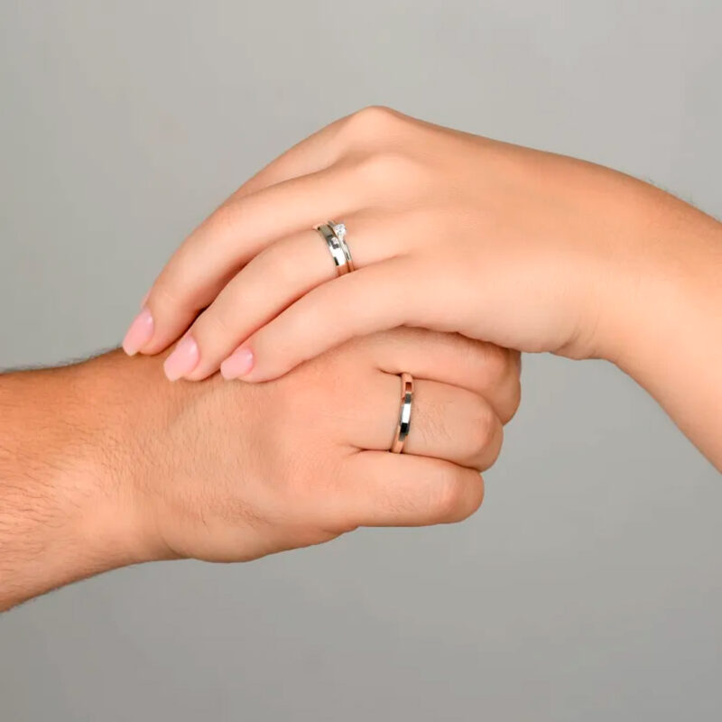 Alianças de Namoro Prata 925 Italianas 3mm + Anel Solitário