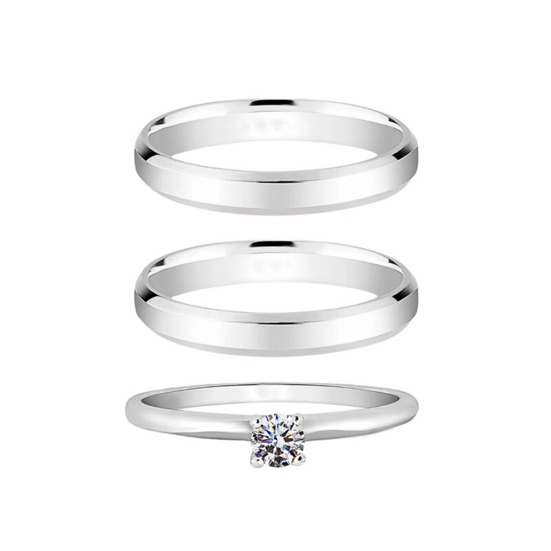 Alianças de Namoro Prata 925 Italianas 3mm + Anel Solitário