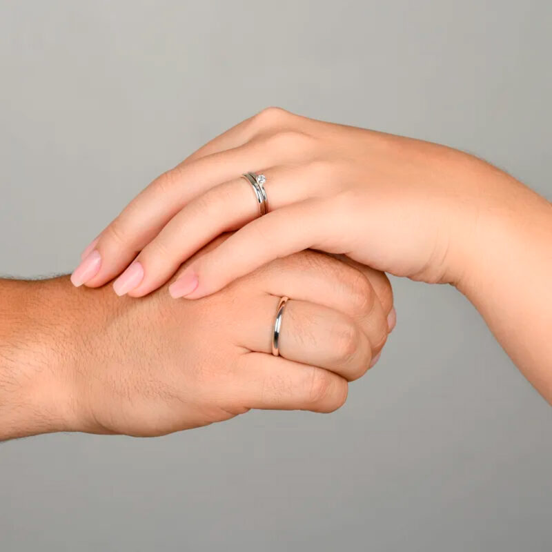 Alianças de Namoro Prata 925 Tradicionais 2mm + Anel Solitário