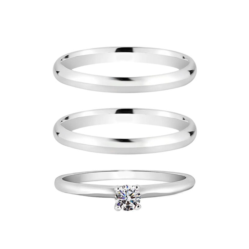Alianças de Namoro Prata 925 Tradicionais 2mm + Anel Solitário