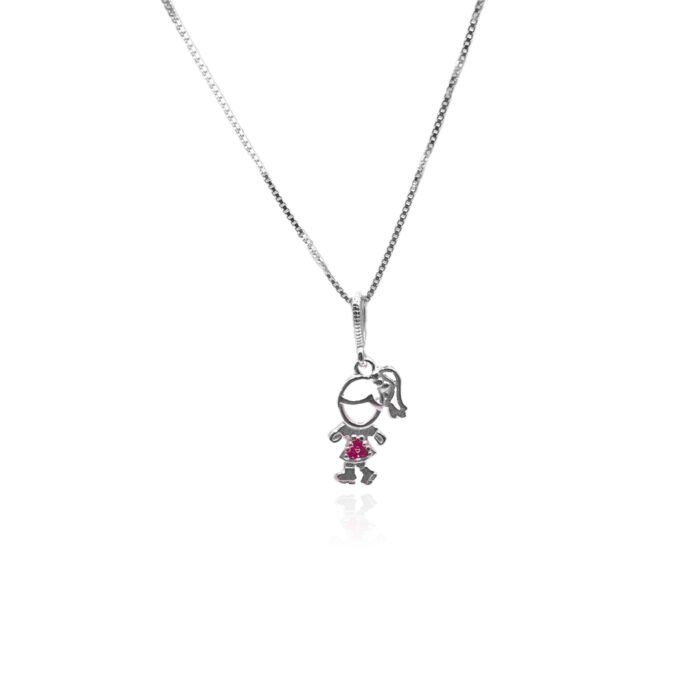 Colar Menina Rosa Prata 925