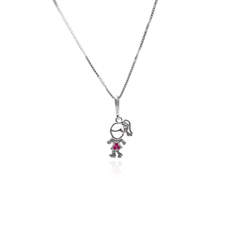 Colar Menina Rosa Prata 925