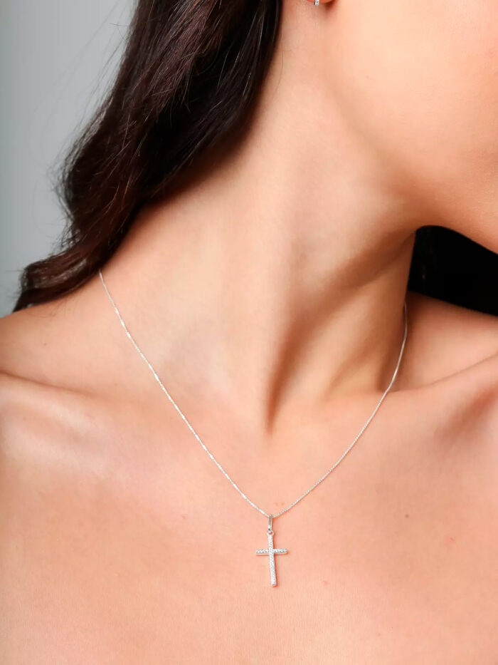 Conjunto Cruz Cravejada Prata 925 - Image 4