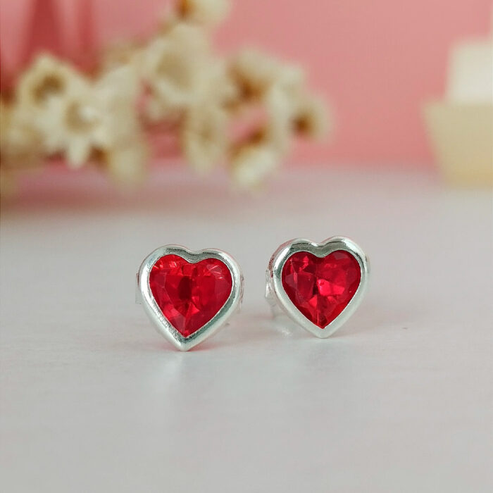 Conjunto Coração Vermelho Cravação Inglesa Prata 925 - Image 3