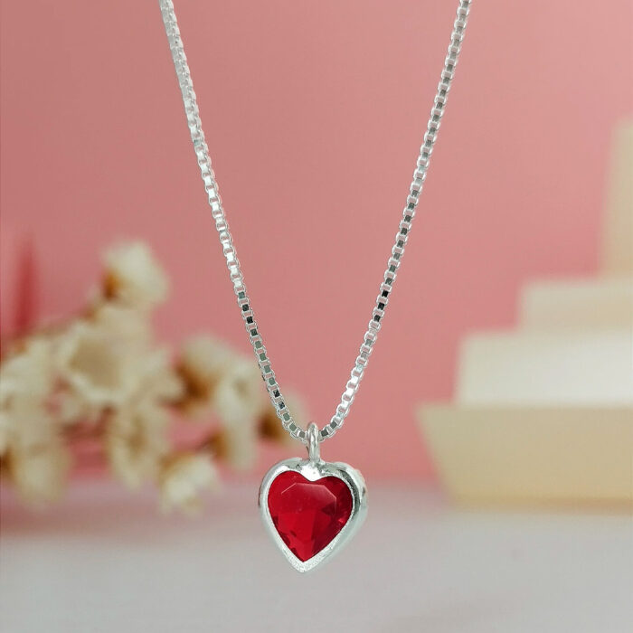 Conjunto Coração Vermelho Cravação Inglesa Prata 925 - Image 4