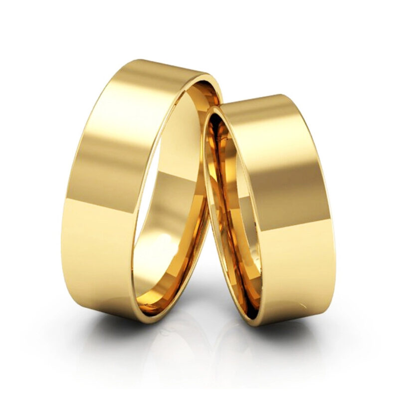 Alianças de Ouro 18K 6mm Quadrada Polida