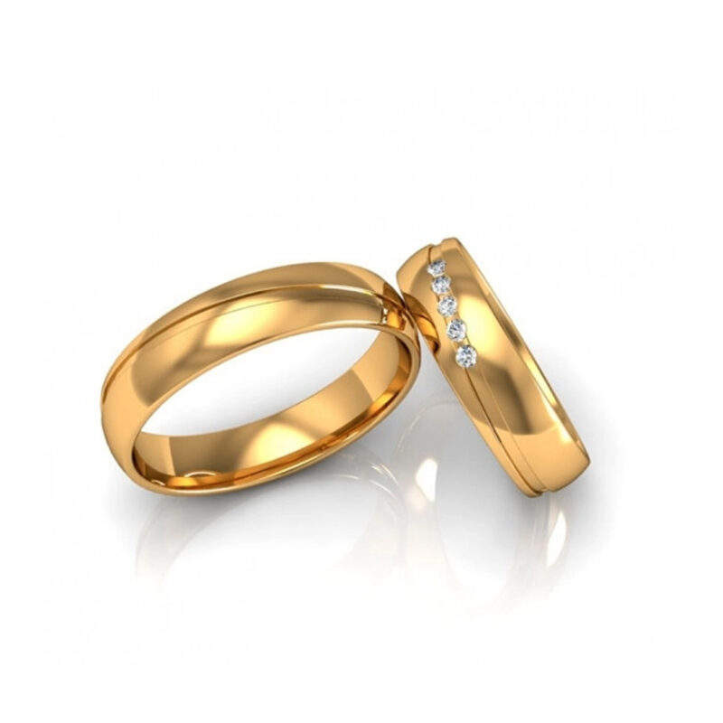 Alianças de Ouro 18K Polidas Friso Diagonal 5mm