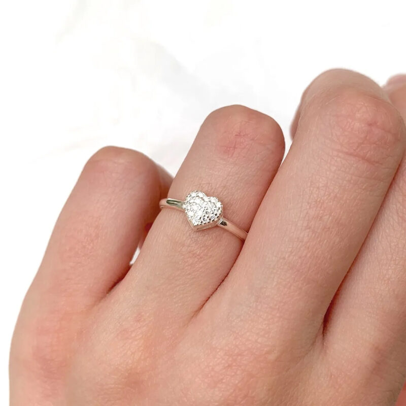 Anel Coração Cravejado 3D Prata 925