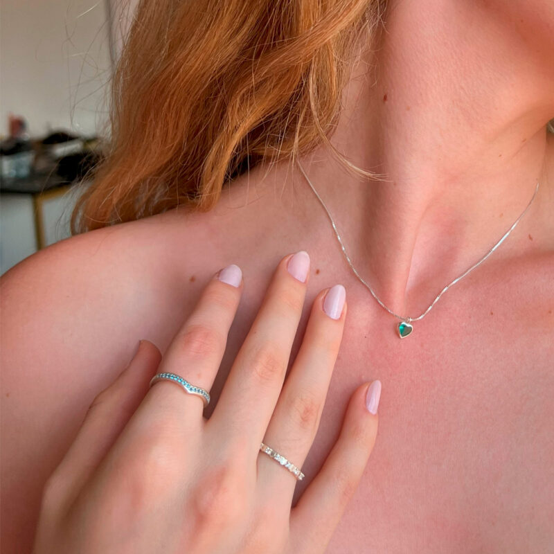 Anel Seta Cravejada Acqua Marine Prata 925