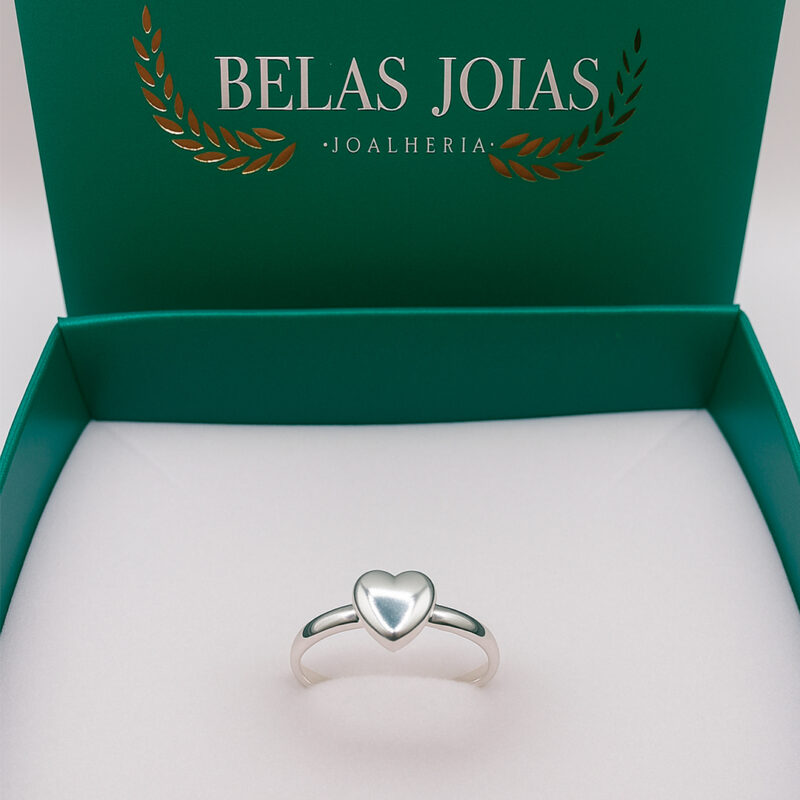 Anel Coração 3D Polido Prata 925