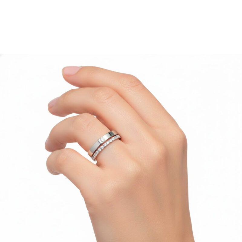 Alianças de Namoro Prata 925 2mm Quad +  Anel Meia aliança