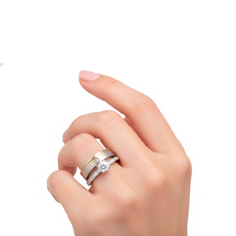 Alianças de Namoro Prata 925 4mm Friso Banhado +  Anel Solitário Luxo