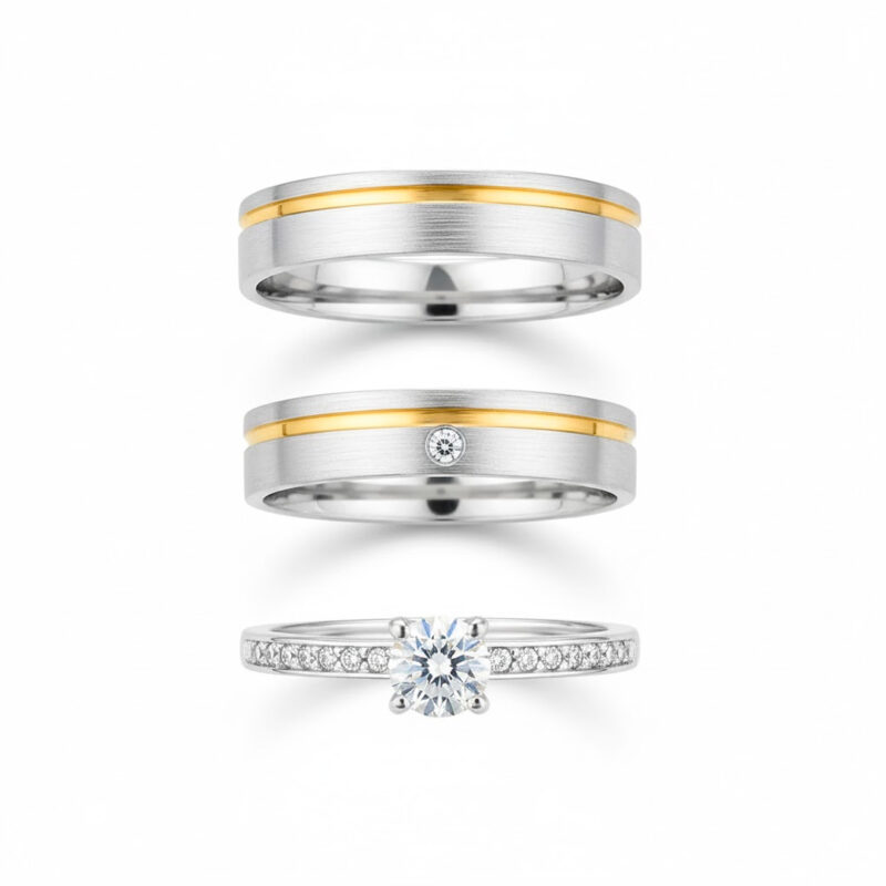 Alianças de Namoro Prata 925 4mm Friso Banhado +  Anel Solitário Luxo