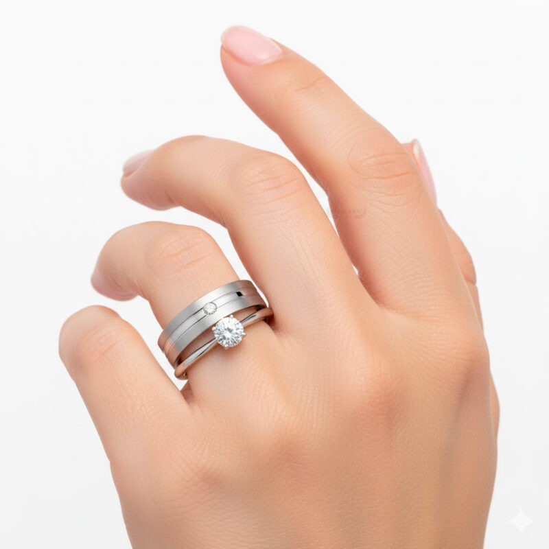 Alianças de Namoro Prata 925 4mm Friso Central +  Anel Solitário