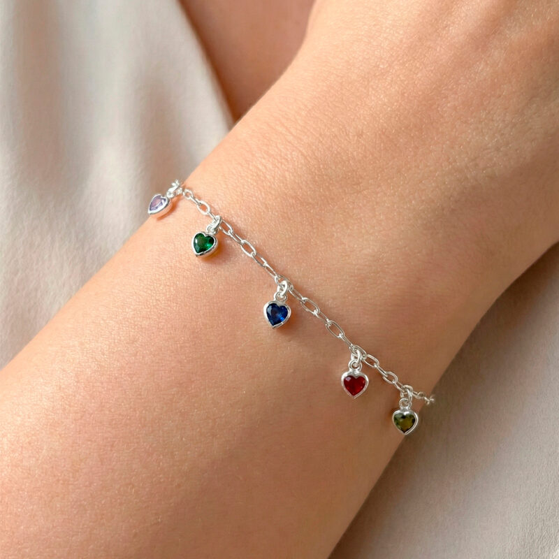Pulseira Corações Coloridos Prata 925