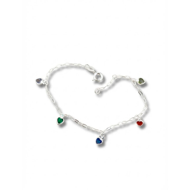 Pulseira Corações Coloridos Prata 925