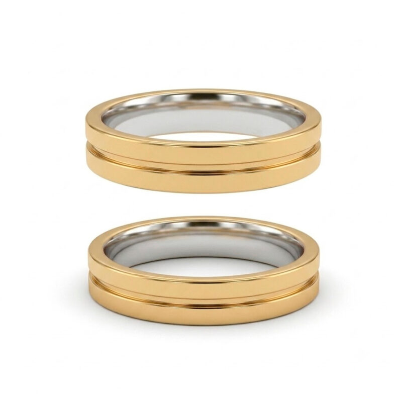 Alianças de Casamento em Moeda Antiga 4mm Canaleta Central Forro de Prata 925