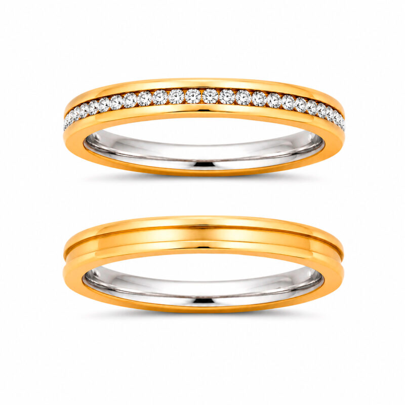 Alianças de Casamento em Moeda Antiga 3mm Canaleta Central (C/Pedra) Forro de Aço inox