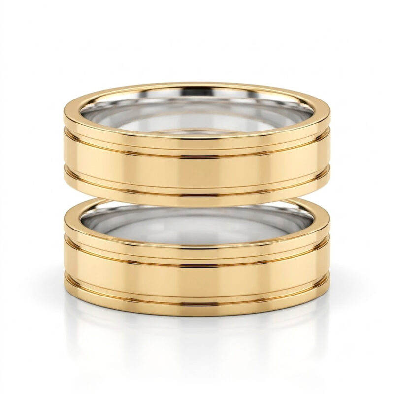 Alianças de Casamento em Moeda Antiga 6mm 2 Frisos Forro de Prata 925